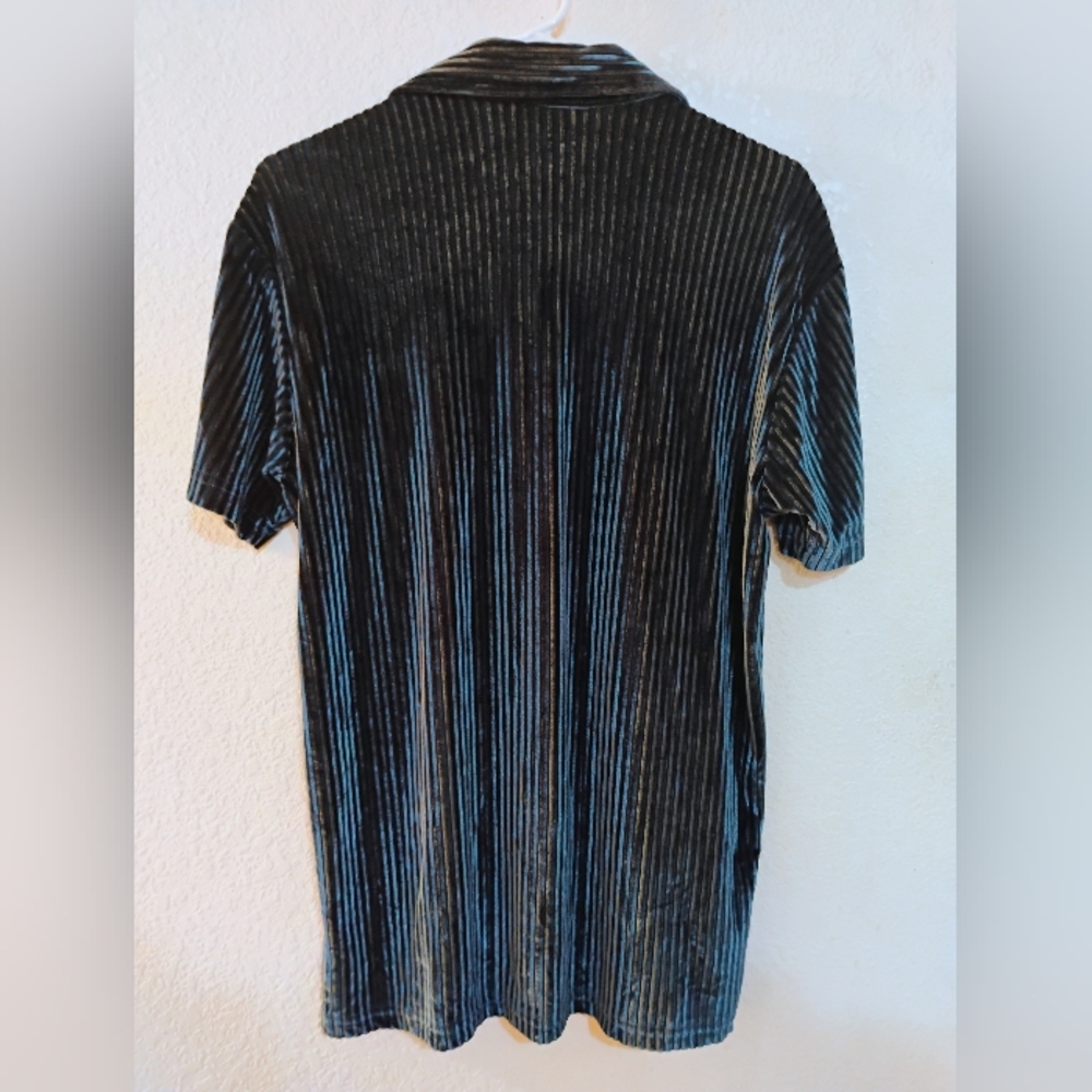 Striped Velvet Zip-Up Shirt - Picture 2 of 8